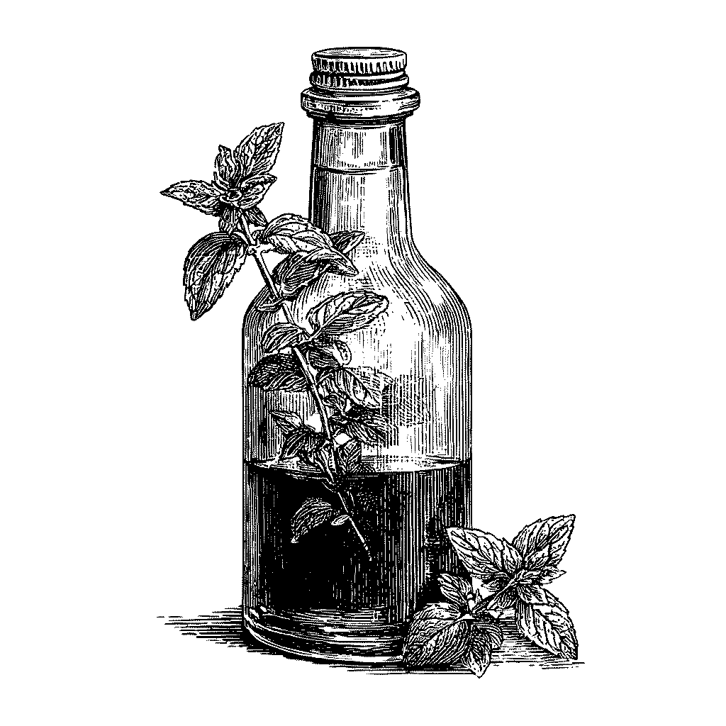 Illustration d’une bouteille de sirop de menthe maison