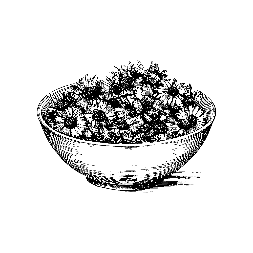 Illustration de fleurs de camomille encore fraiches dans un bol