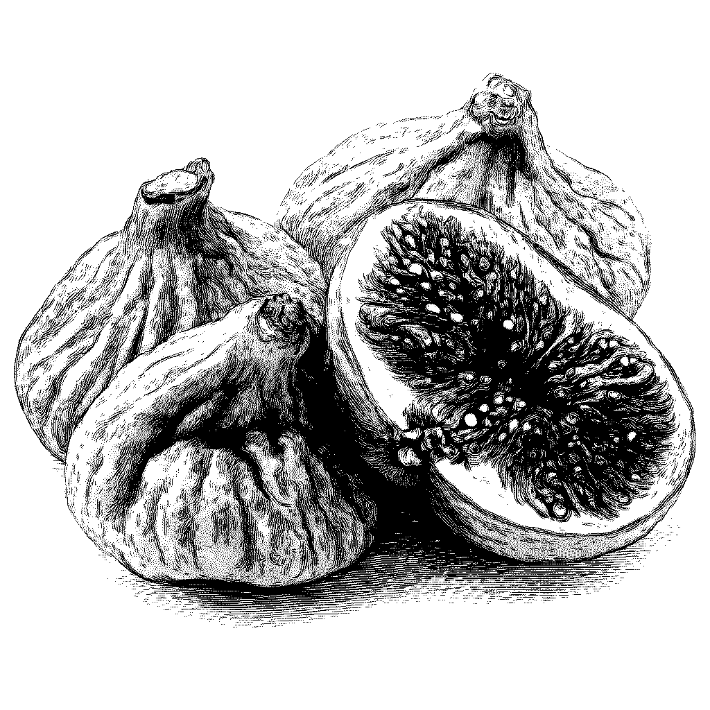 Illustration de figues séchées entières et ouvertes