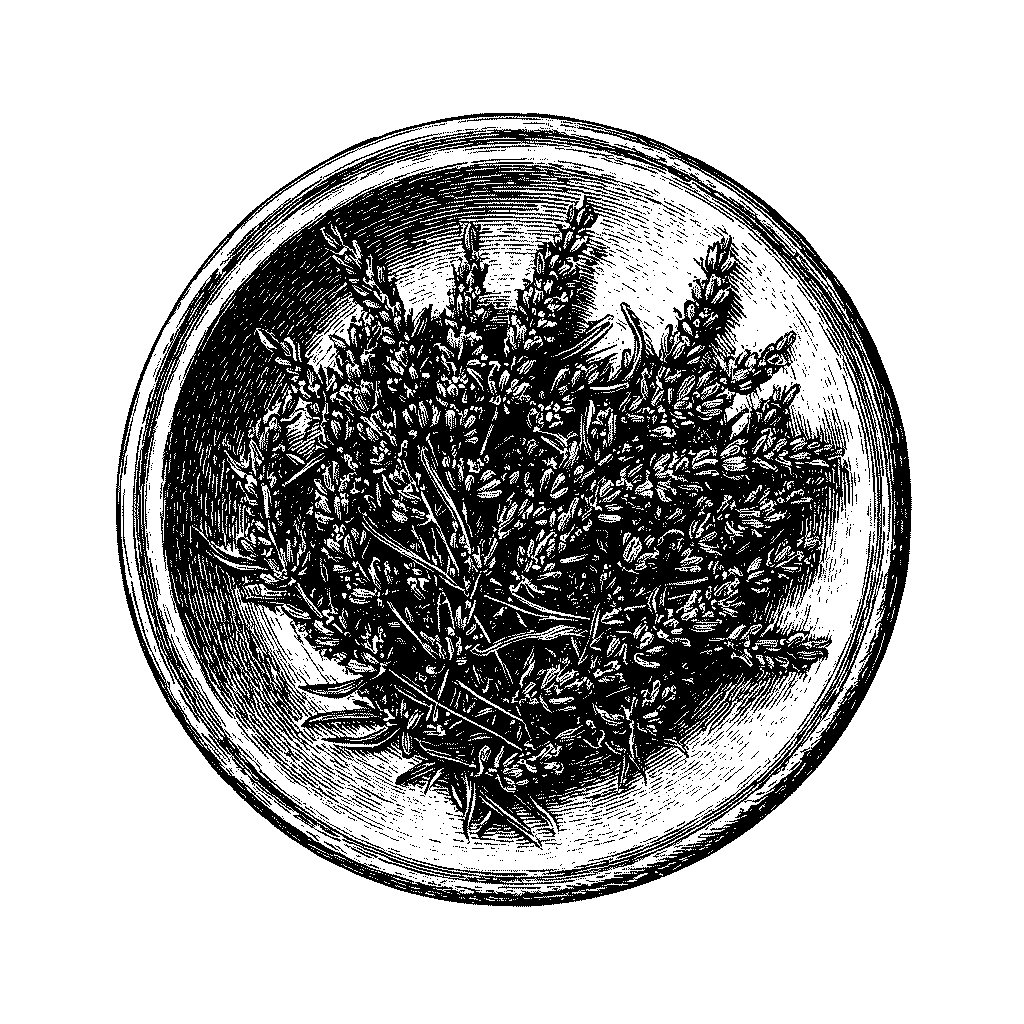 Illustration de fleurs de lavande séchées dans une assiette