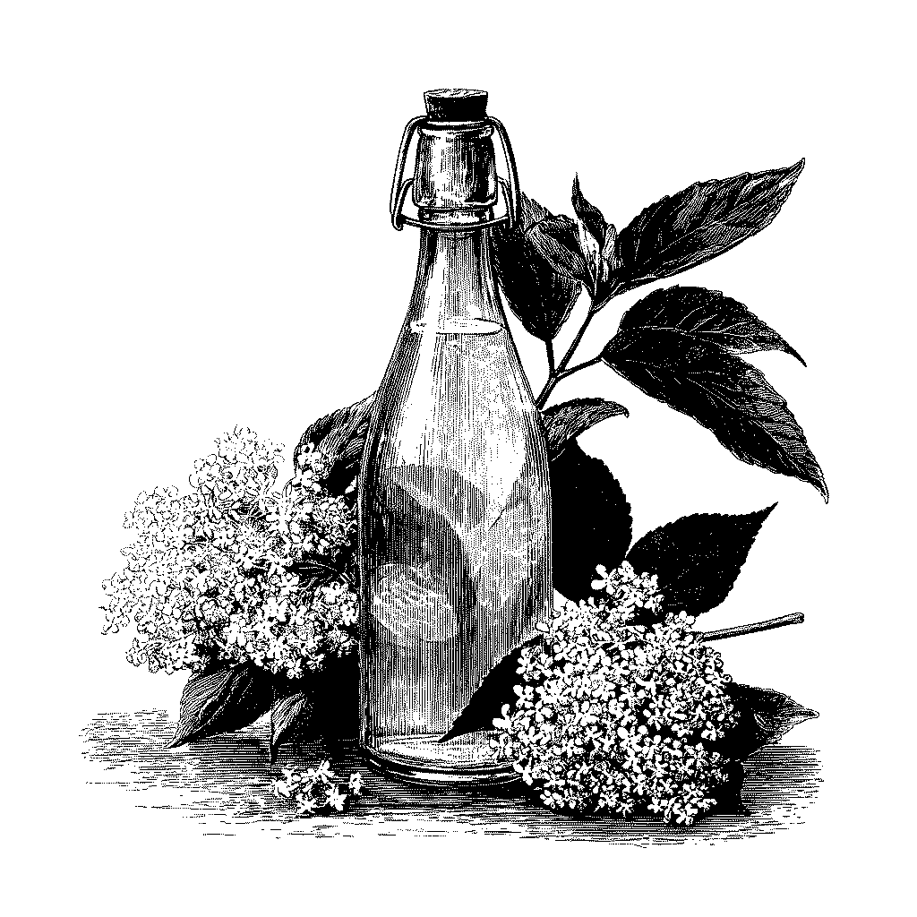 Illustration d’une bouteille de limonade de fleurs de sureau pétillante