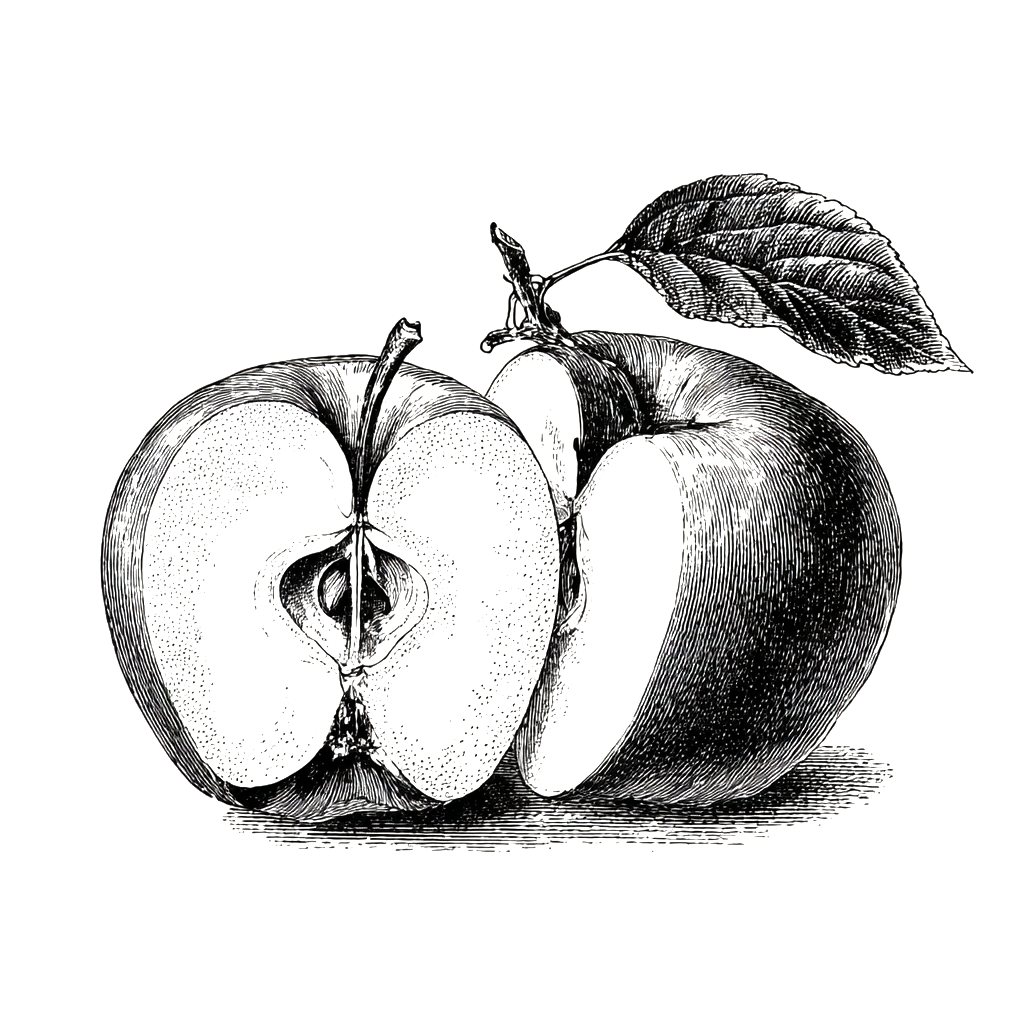 Illustration d'une pomme coupée en deux