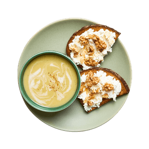 Velouté de poireaux & tartines chèvre noix