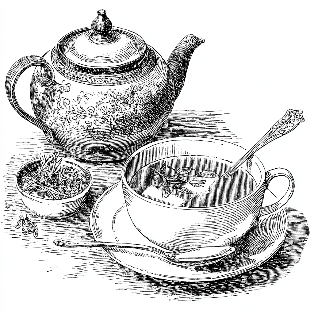 Illustration d'une tasse de tisane de feuilles de châtaignier