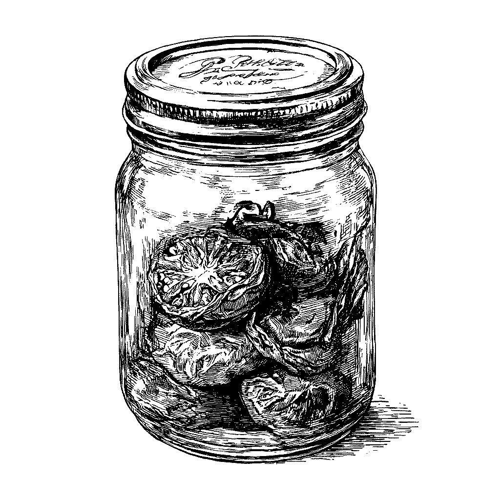 Illustration de tomates confites dans un bocal d’huile